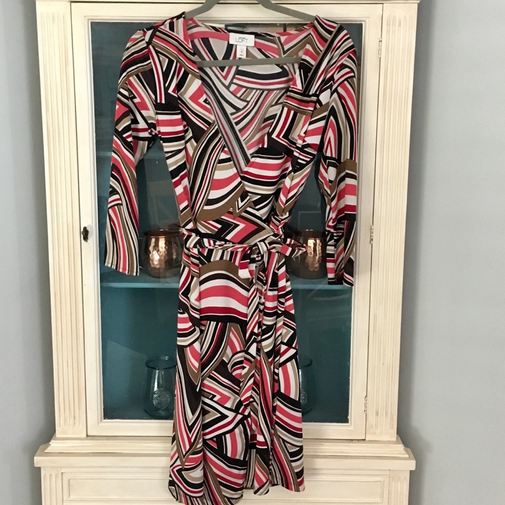 Ann Taylor LOFT abstract print faux wrap dress